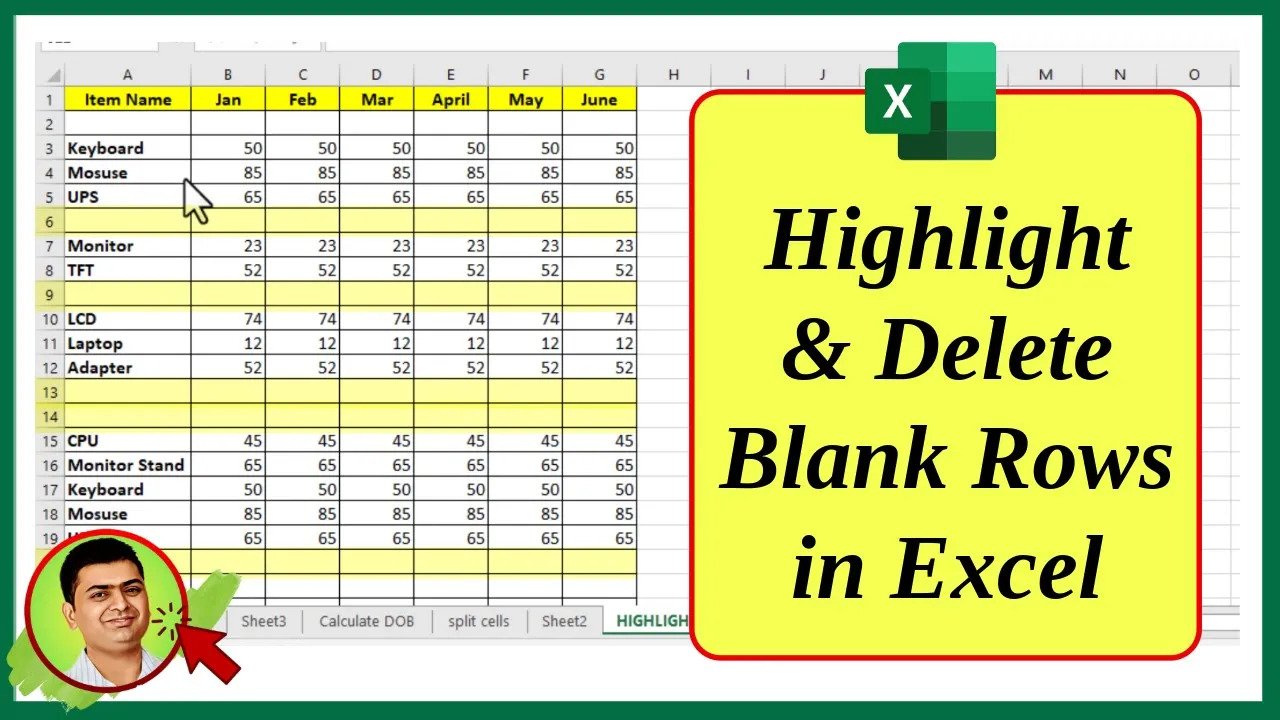 How to Highlight and Delete Blank Row in Excel