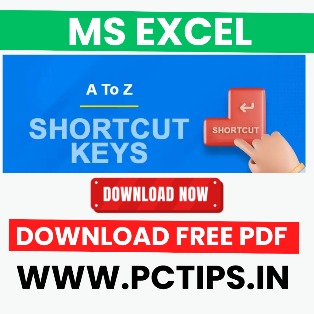 ms excel a to z shortcut keys