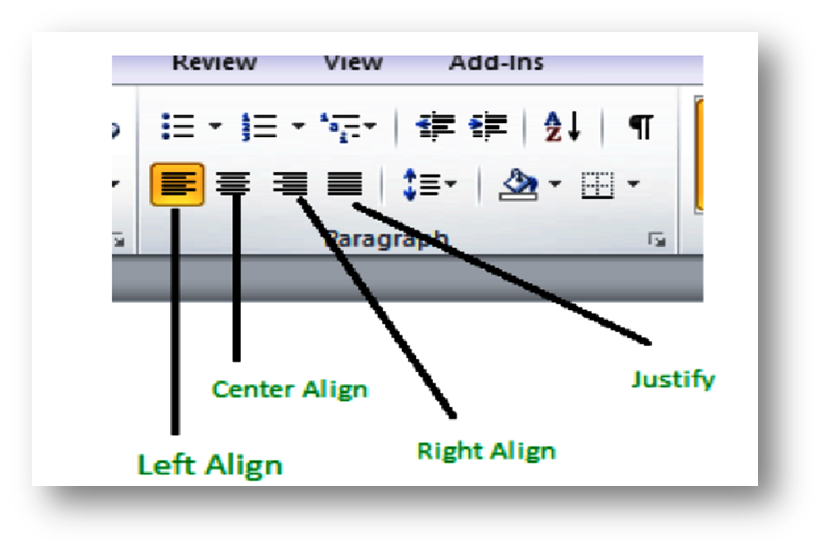 MS वर्ड अंदर अलाइन फंक्शन